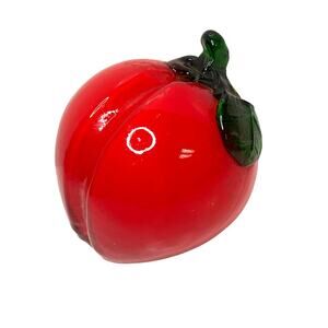 Vntg Glass Red Apple | Murano Style Art Glass Fruit | Cottage Kitchen Decor